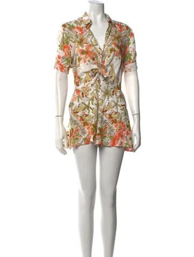 Pre-owned Poupette St Barth Floral Print V-neck Romper In Green