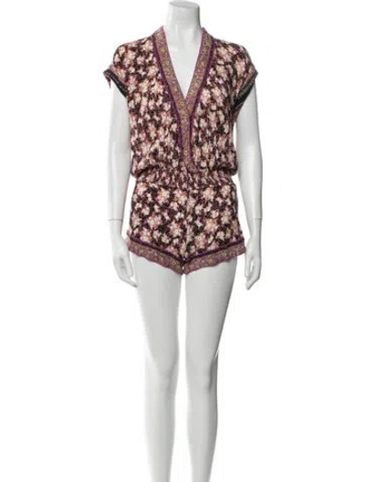 Pre-owned Poupette St Barth Floral Print V-neck Romper In Multi