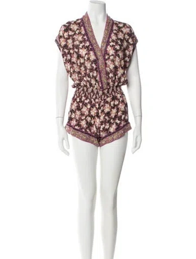Pre-owned Poupette St Barth Floral Print V-neck Romper In Multi