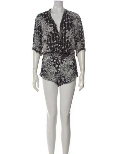 Pre-owned Poupette St Barth Floral Print V-neck Romper In Multi