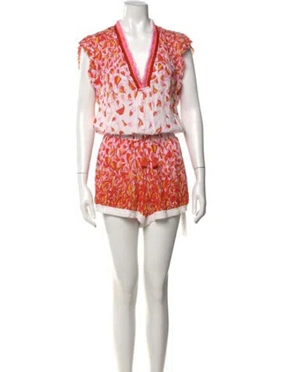 Pre-owned Poupette St Barth Floral Print V-neck Romper In Multi