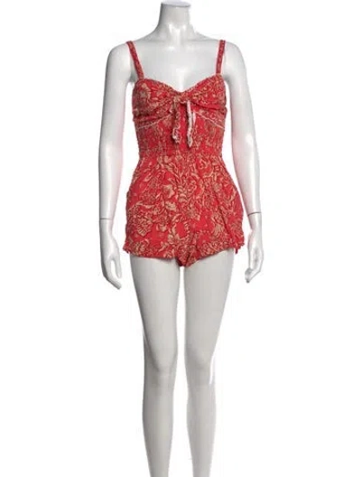 Pre-owned Poupette St Barth Floral Print V-neck Romper In Pink