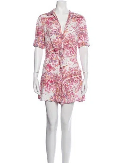 Pre-owned Poupette St Barth Floral Print V-neck Romper In Pink