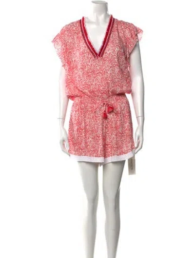 Pre-owned Poupette St Barth Floral Print V-neck Romper In Red