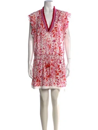 Pre-owned Poupette St Barth Floral Print V-neck Romper In Red