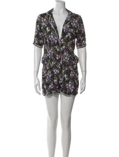 Pre-owned Poupette St Barth Floral Print V-neck Romper W/ Tags In Black