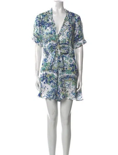 Pre-owned Poupette St Barth Floral Print V-neck Romper In White