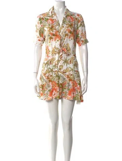 Pre-owned Poupette St Barth Floral Print V-neck Romper In Yellow