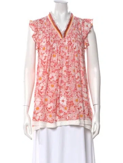 Pre-owned Poupette St Barth Floral Print V-neck Top In Pink