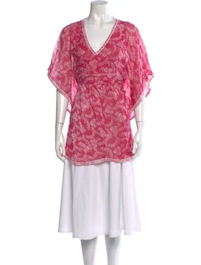 Pre-owned Poupette St Barth Floral Print V-neck Tunic In Pink