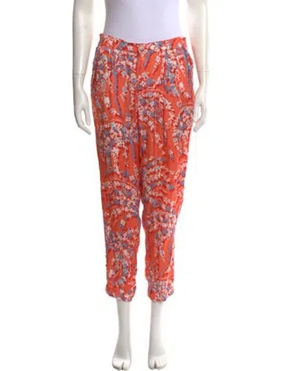 Pre-owned Poupette St Barth Floral Print Wide Leg Pants In Orange