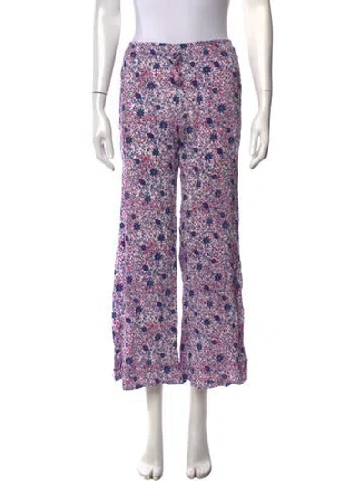 Pre-owned Poupette St Barth Floral Print Wide Leg Pants In White