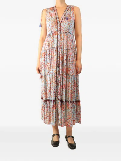 Pre-owned Poupette St Barth Floral-print Midi Dress In Blue