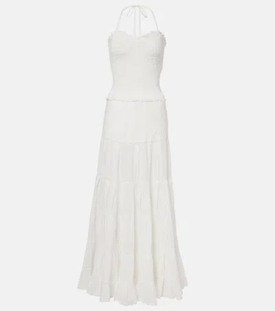 Poupette St Barth Foe Shirred Cotton Maxi Dress In White