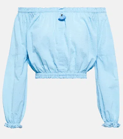 Poupette St Barth Galia Cotton Off-shoulder Top In Baby Blue