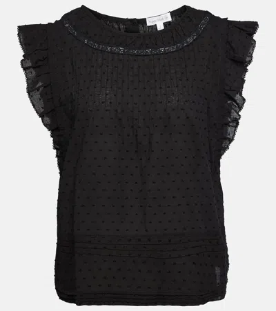 Poupette St Barth Galia Ruffle-trimmed Cotton Top In Black