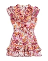 Poupette St Barth Girls' Camila Floral V Neck Mini Dress - Little Kid, Big Kid In Pink Savana