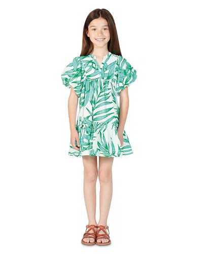 Poupette St Barth Girls' Palm Leaf Print Dress - Little Kid, Big Kid In Green