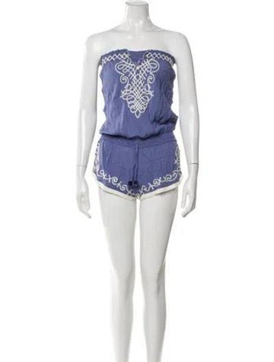 Pre-owned Poupette St Barth Graphic Print Strapless Romper In Blue