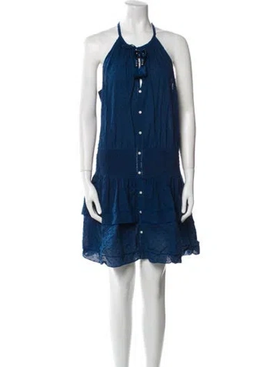 Pre-owned Poupette St Barth Halterneck Mini Dress In Blue