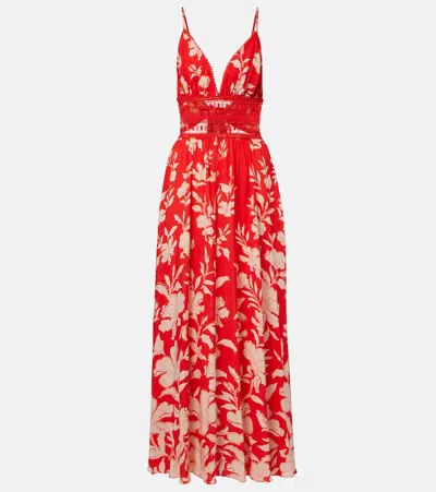 Poupette St Barth Havana Crochet-trimmed Floral Maxi Dress In Red