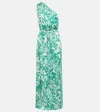 Poupette St Barth Isabelle Printed One-shoulder Kaftan In Mint Tropical