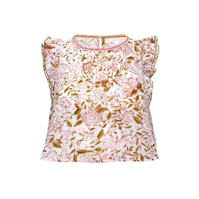 Poupette St Barth Kids Amber Cotton Blouse Green Menton In Multi