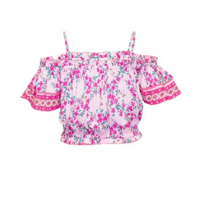 Poupette St Barth Kids Donna Off Shoulder Blouse Pink Kookoo Bird In Multi