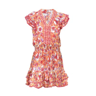 Poupette St Barth Kids Mini Dress Camilla Yellow Dalia In Multi
