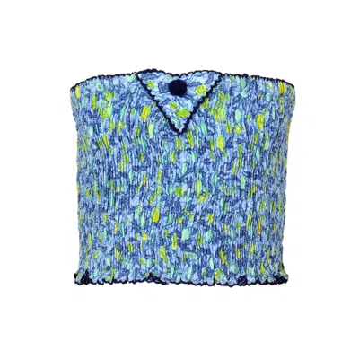 Poupette St Barth Kids Smock Bandeau V Top Blue/lemon