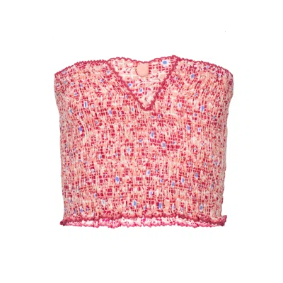 Poupette St Barth Kids Smocked Bandeau Top Pink Je T'aime