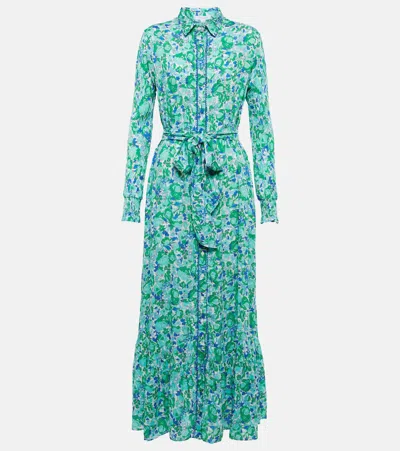Poupette St Barth Kimi Floral Shirt Dress In Aqua Rose