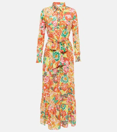 Poupette St Barth Kimi Floral Shirt Dress In Orange Rugosa
