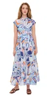 Poupette St Barth Kora Long Dress Blue Macro Lilium In Blue Macro Lilium