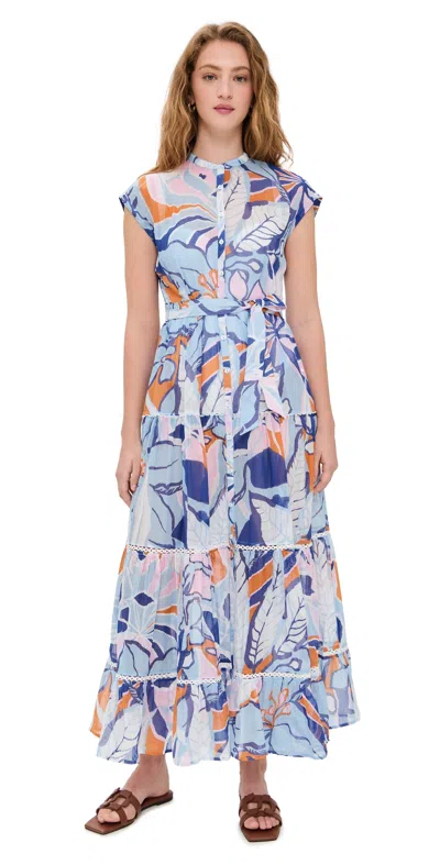 Poupette St Barth Kora Long Dress Blue Macro Lilium