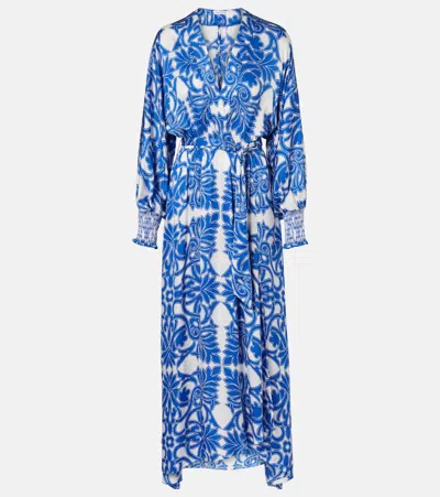 Poupette St Barth Kristen Printed Satin Maxi Dress In Blue