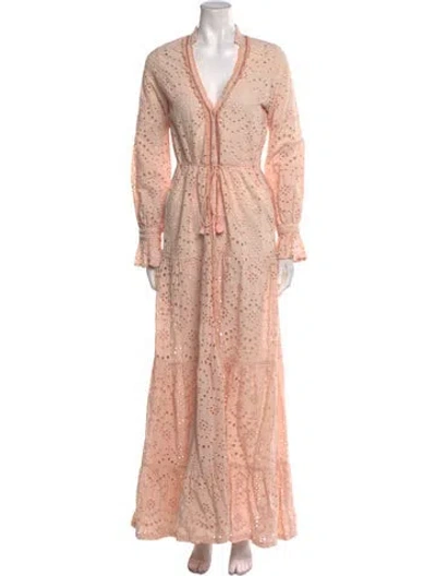Pre-owned Poupette St Barth Lace Pattern Long Dress In Pink