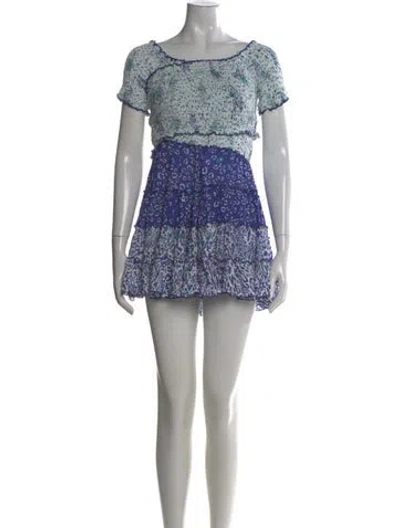 Pre-owned Poupette St Barth Lace Pattern Mini Dress In Blue