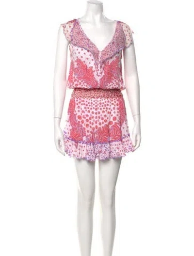 Pre-owned Poupette St Barth Lace Pattern Mini Dress In Pink