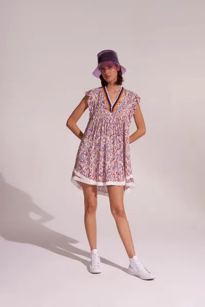 Poupette St Barth Ladies Printed Mini Dress With Fringed Collar