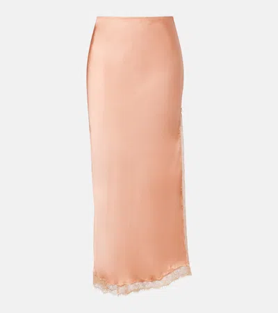 Poupette St Barth Lila Lace-trimmed Satin Slip Skirt In Orange
