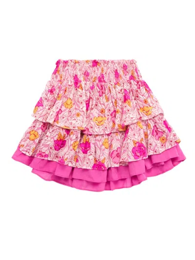 Poupette St Barth Kids' Little Girl's & Girl's Ariane Floral Tiered Skirt In Pink Petunia