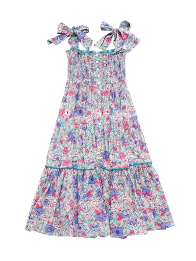 Poupette St Barth Kids' Little Girl's & Girl's Floral Maxi Dress In Aqua Petunia