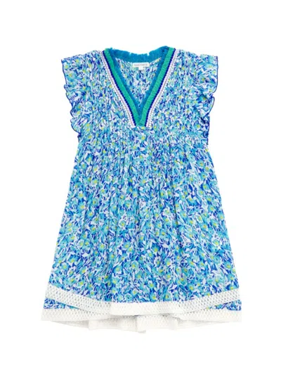 Poupette St Barth Kids' Little Girl's & Girl's Sasha Floral V-neck Dress In Blue Ocean Flowers
