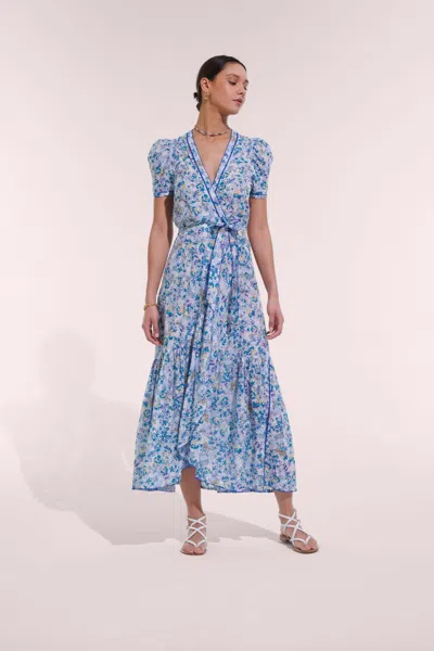 Poupette St Barth Baba Floral Puff-sleeve Cotton Maxi Dress In Blue Sweet Liberty