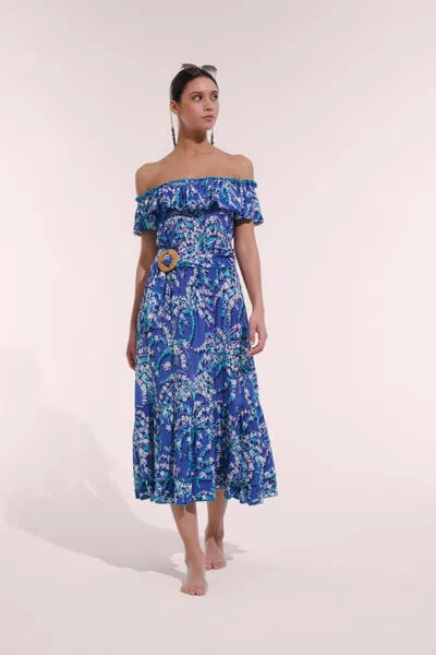 Poupette St Barth Long Dress Bella In Blue