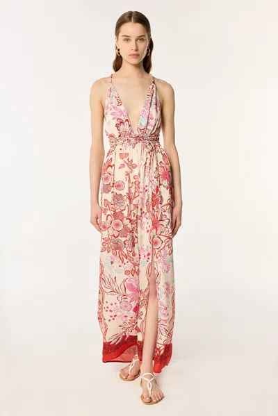 Poupette St Barth Long Dress Calla In Red Geo Fish