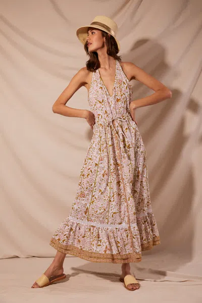 Poupette St Barth Long Dress Carine Green Menton Cottton In Neutral