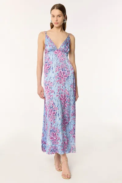 Poupette St Barth Long Dress Cassandra In Blue Exotic Forest