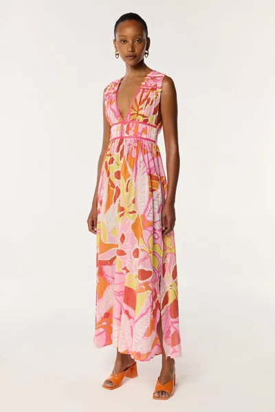 Poupette St Barth Long Dress Chiara In Pink Macro Lilium